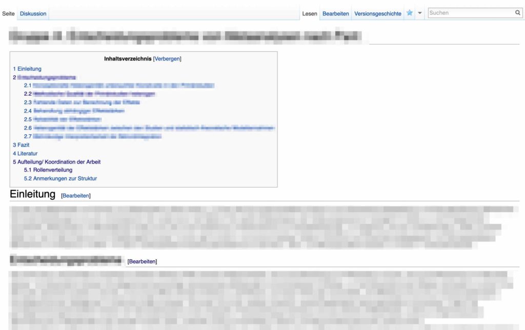 Eine Wiki-Seite mit Inhaltsverzeichnis